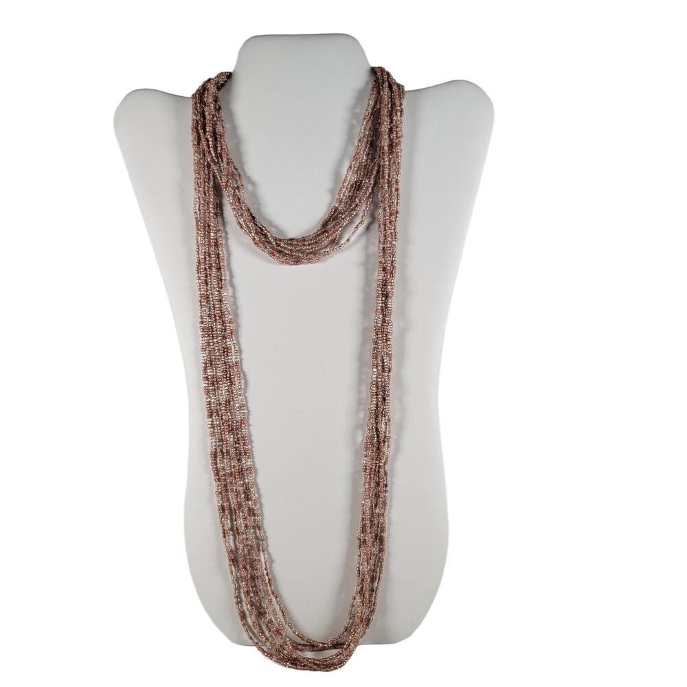 48" Long Tan Bronze Seed Bead Necklace Boho Multistrand India Handmade NEW